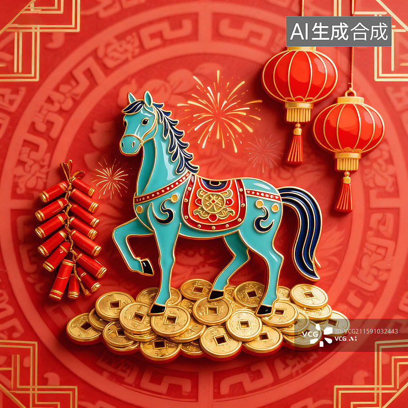 【AI数字艺术】马年大吉装饰工艺冰箱贴图片素材