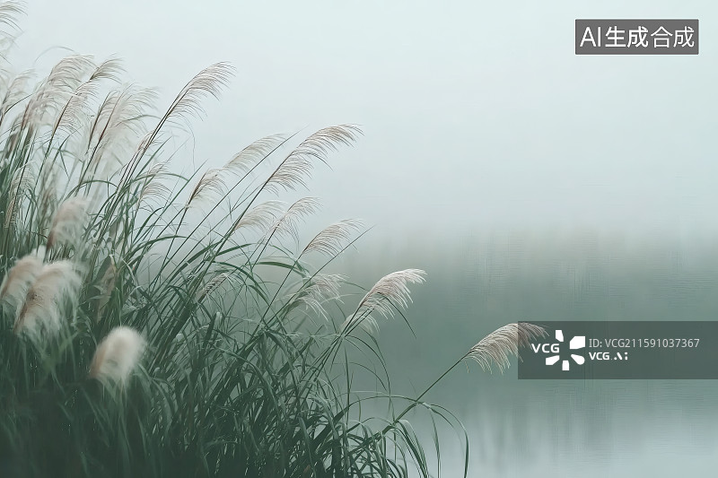 【AI数字艺术】寒露节气，被浓雾笼罩的芦苇荡图片素材