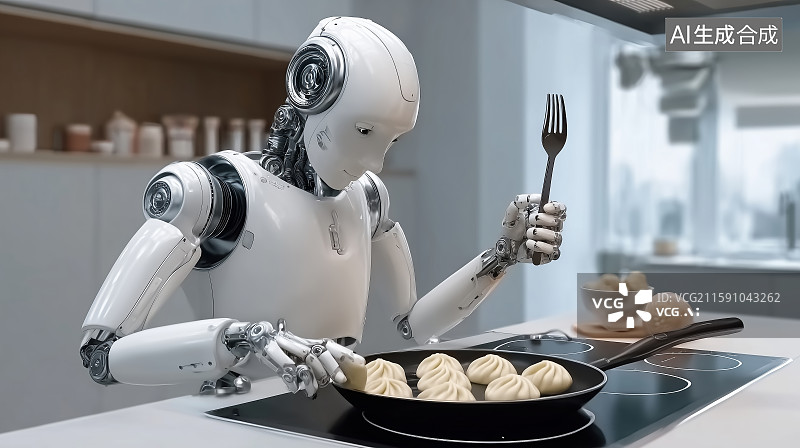 【AI数字艺术】机器人在做煎包图片素材