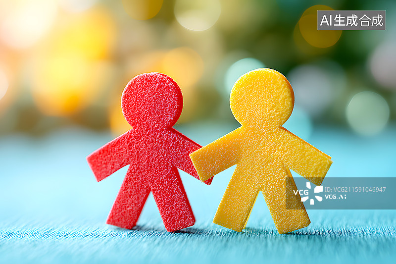 【AI数字艺术】两个可爱的小人牵着手图片素材