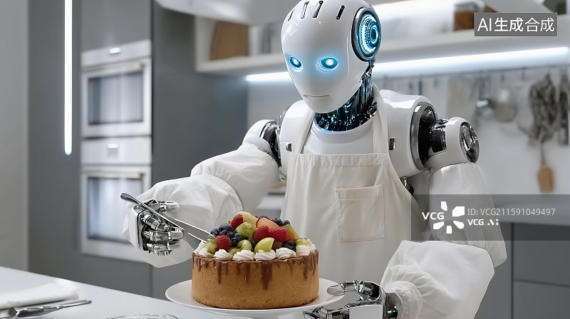 【AI数字艺术】机器人做蛋糕图片素材