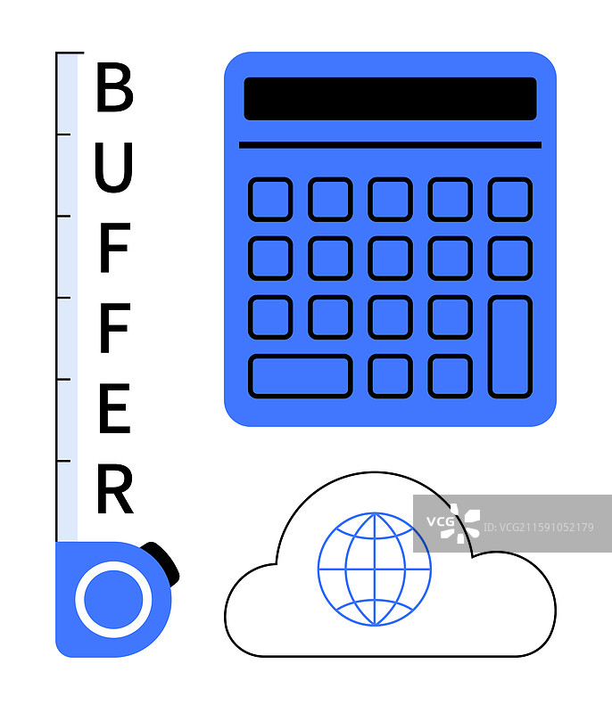 卷尺计算器与带有地球的云彩图片素材