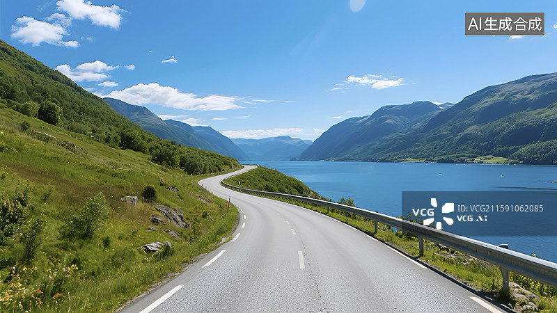 【AI数字艺术】美丽的公路山水风景图图片素材