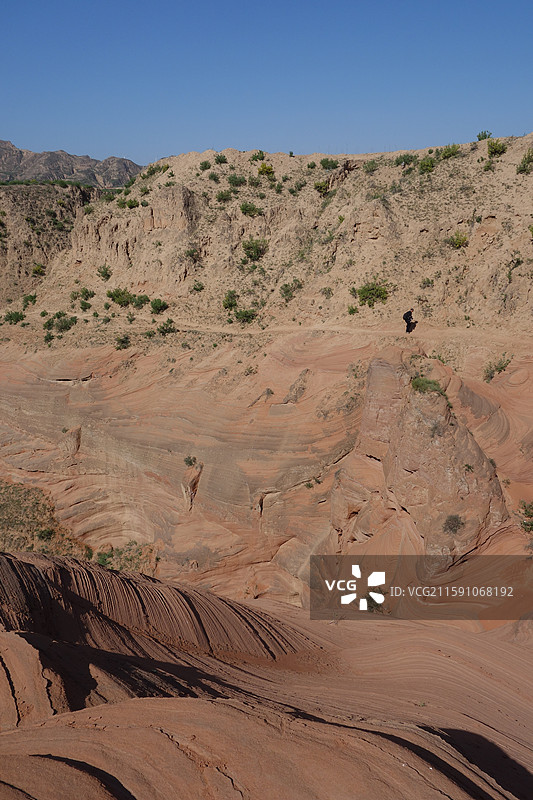 陕西省陕北榆林市靖边县龙洲乡闫家寨：靖边波浪谷红砂岩龙洲丹霞图片素材