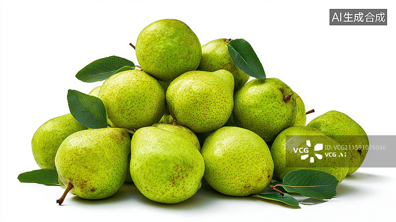 【AI数字艺术】新鲜绿色梨子堆叠展示图片素材