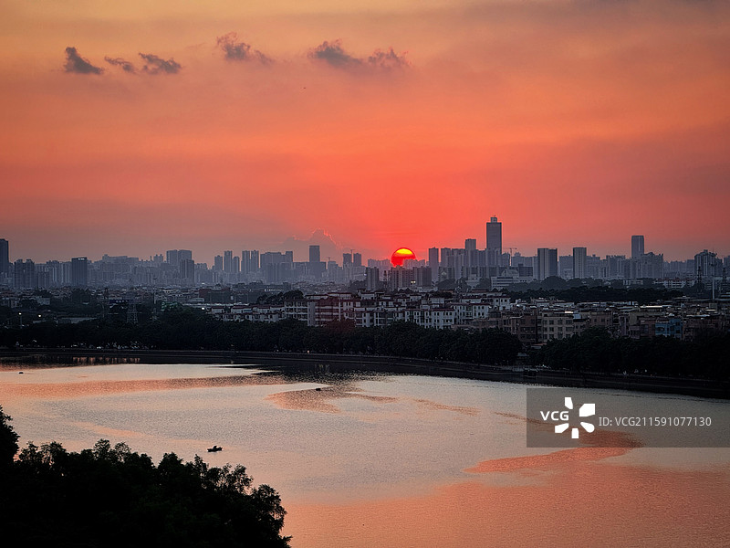 广州生物岛城市黄昏图片素材