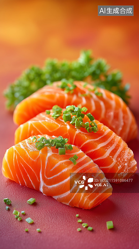 【AI数字艺术】新鲜三文鱼片图片素材