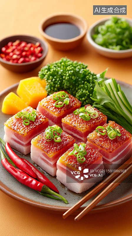 【AI数字艺术】新鲜食材与肉片摆盘图片素材