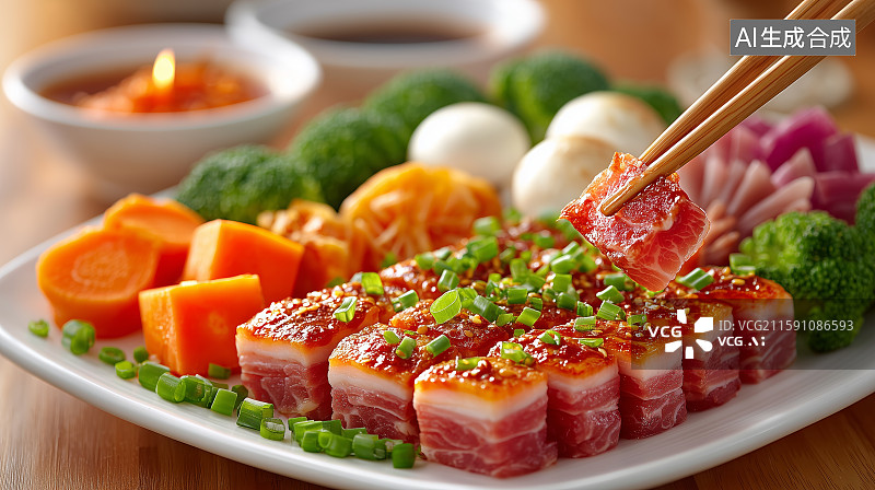 【AI数字艺术】新鲜食材与肉片摆盘图片素材