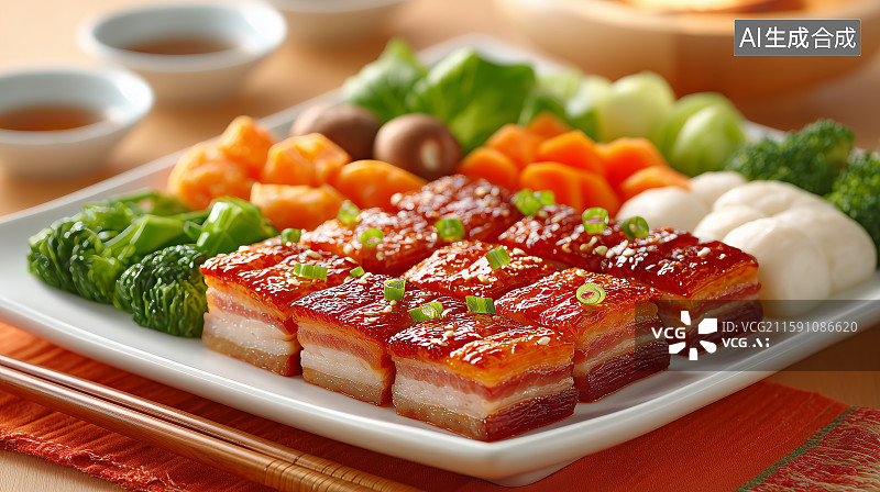 【AI数字艺术】新鲜食材与肉片摆盘图片素材