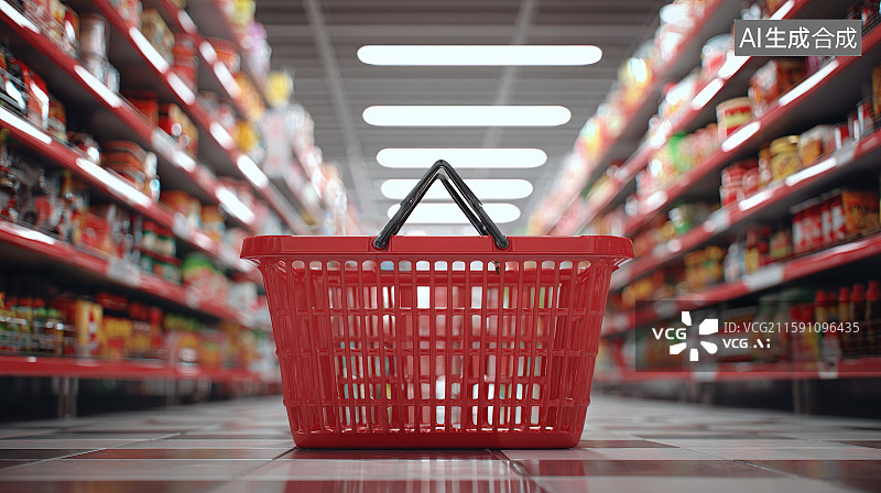 【AI数字艺术】超市购物篮与商品货架图片素材