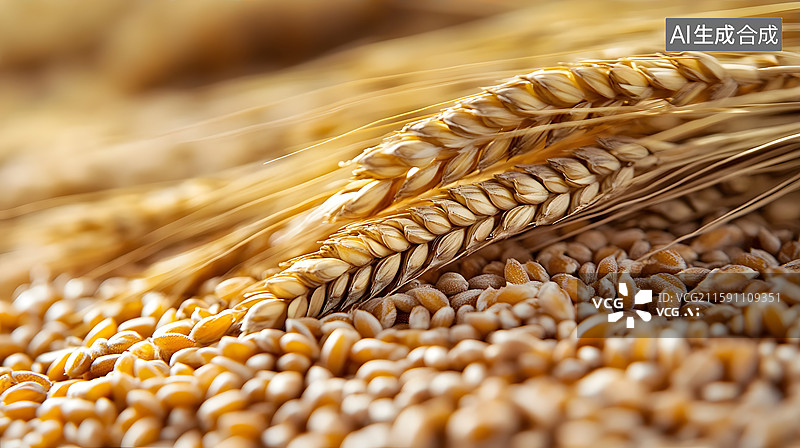 【AI数字艺术】收获的小麦麦粒堆积在一起图片素材