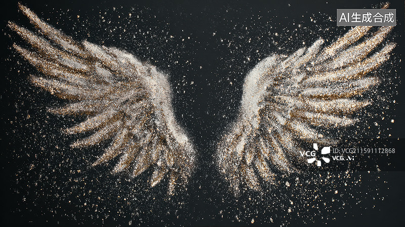 【AI数字艺术】金色羽翼在黑暗背景中闪耀图片素材