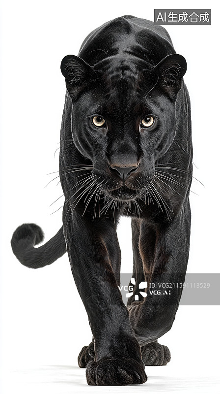 【AI数字艺术】黑豹向前行走的特写图片素材
