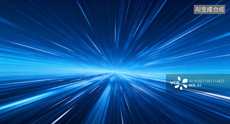 【AI数字艺术】蓝色光束汇聚的抽象背景图片素材