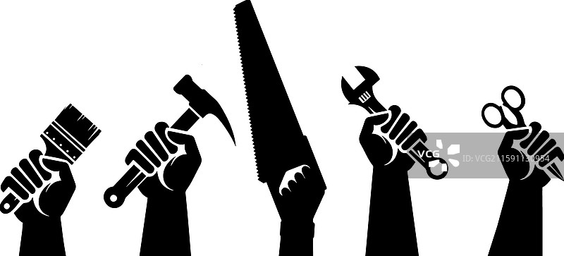 快乐劳动节庆祝剪影风格工具图片素材