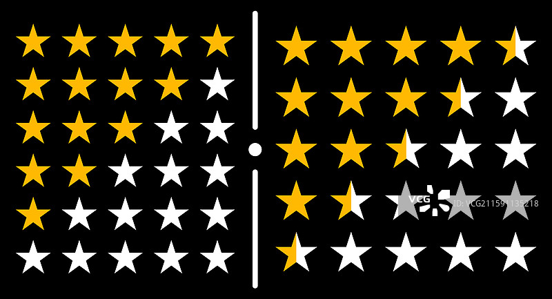 抽象的星级评分系统，金色和白色星星图片素材