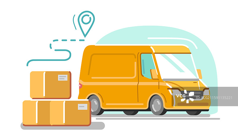 用于运输箱子的送货服务面包车图片素材