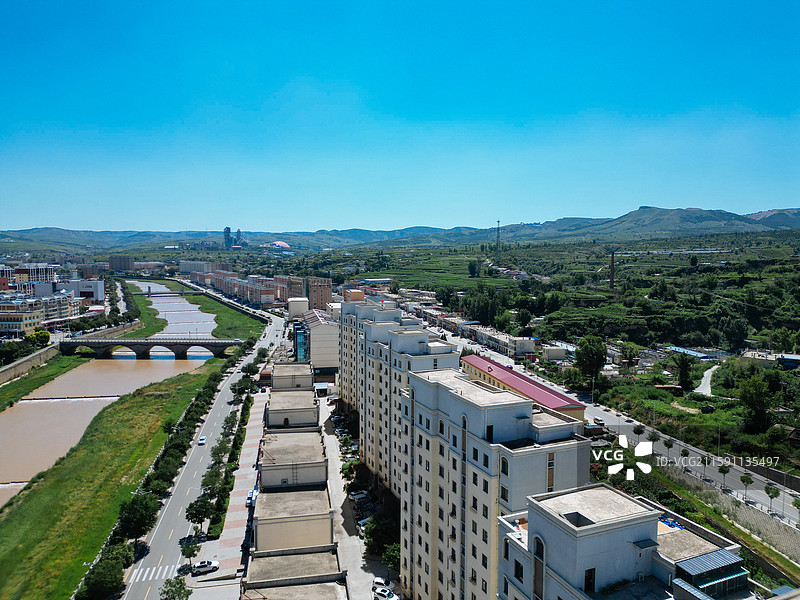 清水河县 贾家湾 清水河大桥 航拍 地标图片素材