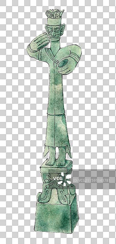 四川三星堆遗址文物 青铜大立人水墨插画免抠元素图片素材
