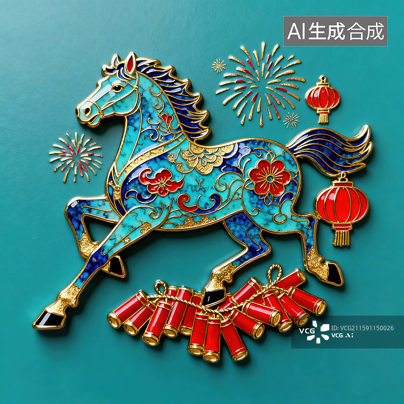 【AI数字艺术】马年主题景泰蓝珐琅彩风格-马年大吉图片素材