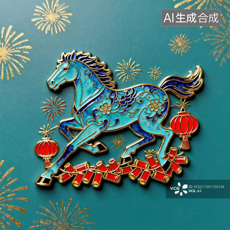 【AI数字艺术】马年主题景泰蓝珐琅彩风格-马年大吉图片素材