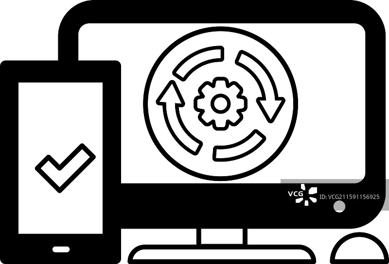 显示了一台电脑显示器和一部手机图片素材