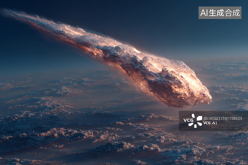 【AI数字艺术】一颗燃烧的陨石穿过大气层图片素材