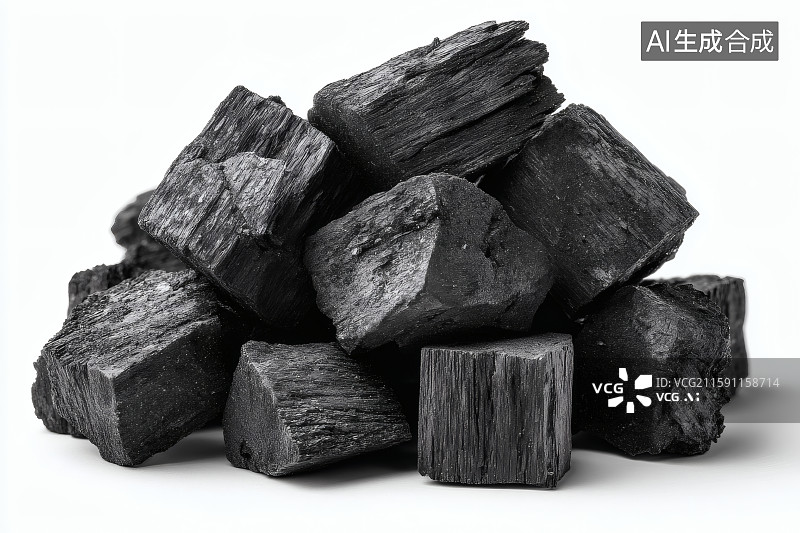 【AI数字艺术】白色背景，黑色的煤炭，矿石资源图片素材