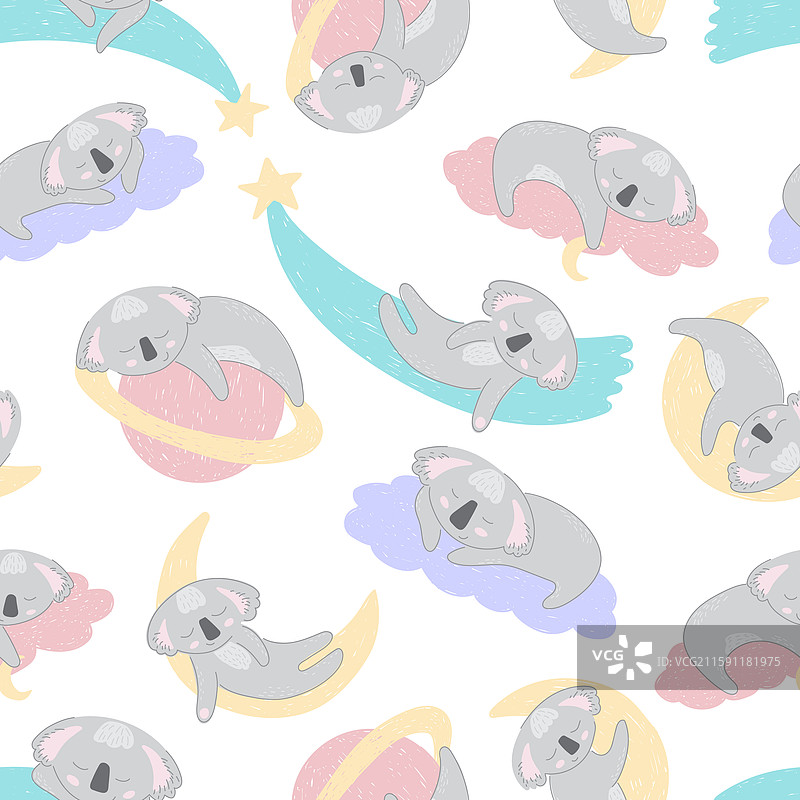 可爱的睡觉考拉无缝图案图片素材