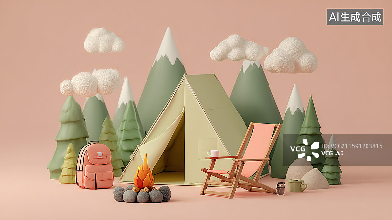 【AI数字艺术】卡通户外露营场景图片素材
