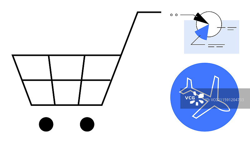 带有图表和飞机图标的购物车图片素材