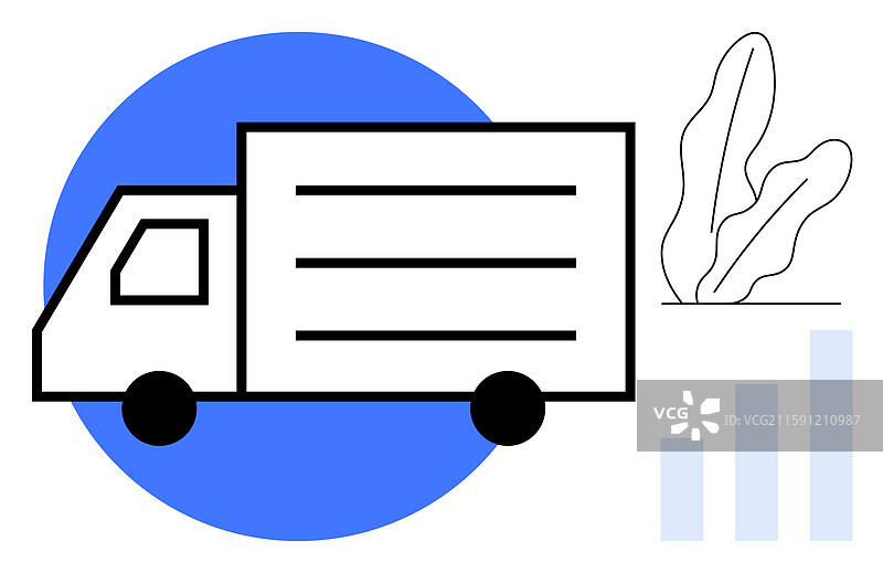 配送卡车与蓝色圆圈植物和生长图片素材