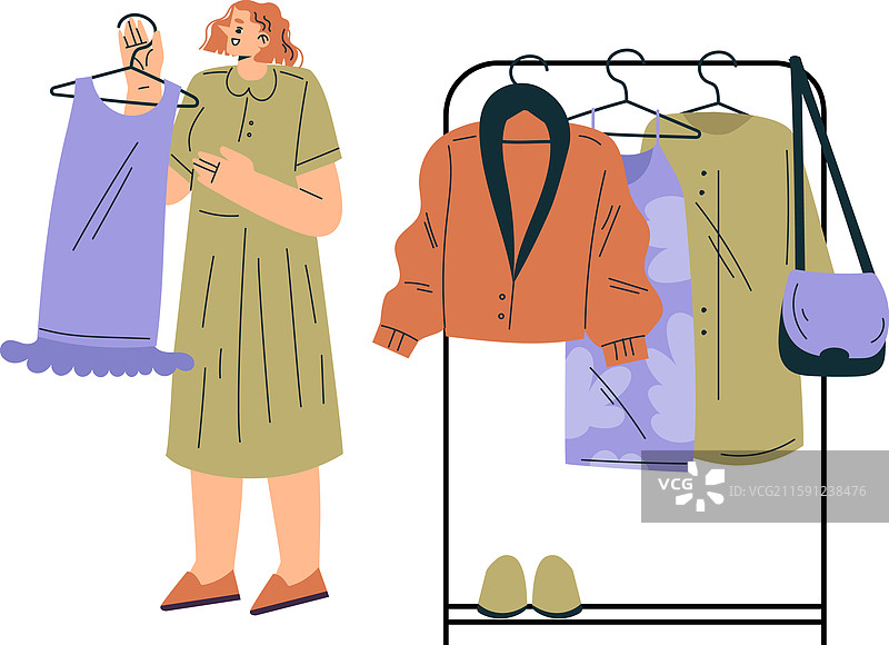周末市场上女性角色购买衣物图片素材