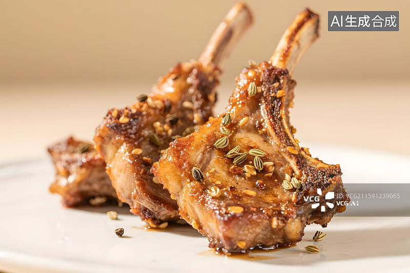 【AI数字艺术】金黄酥脆的烤羊排图片素材