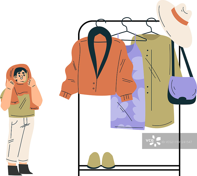 周末市场，男孩角色购买衣物图片素材