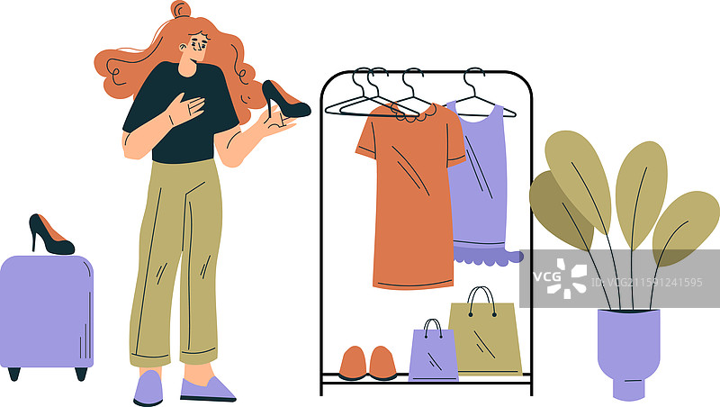 周末市场上女性角色购买衣物图片素材
