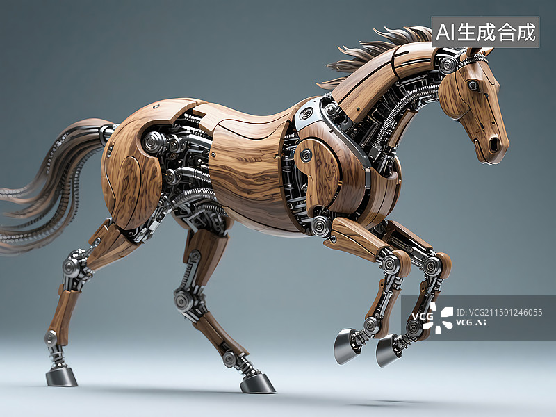 【AI数字艺术】未来人工智能机械马特写图片素材