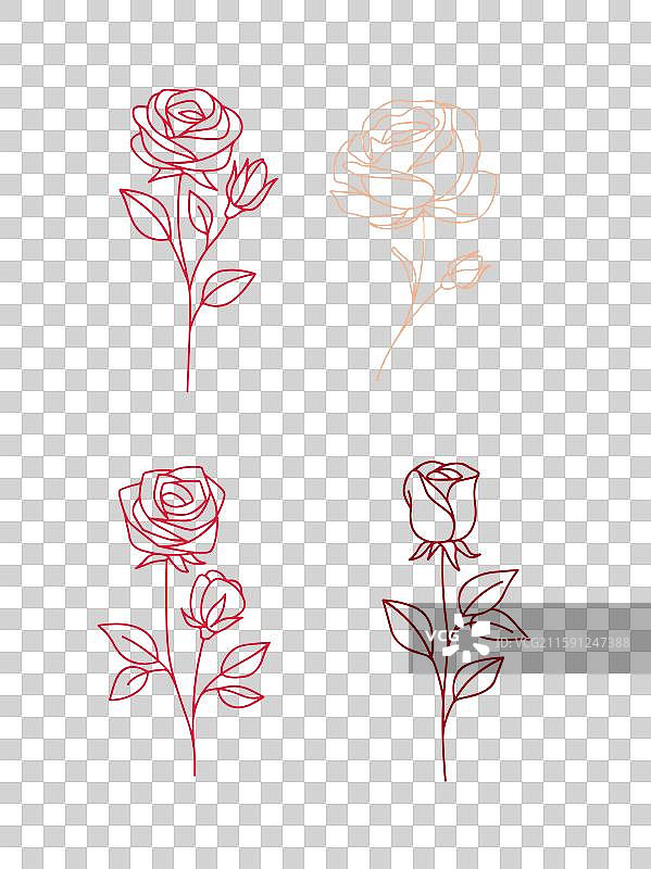 矢量手绘玫瑰花卉线免抠元素图片素材