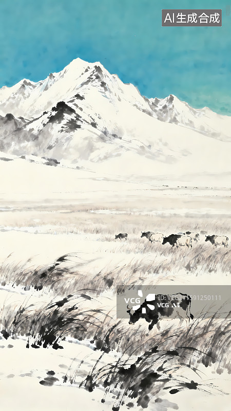 【AI数字艺术】水墨画敕勒歌图片素材