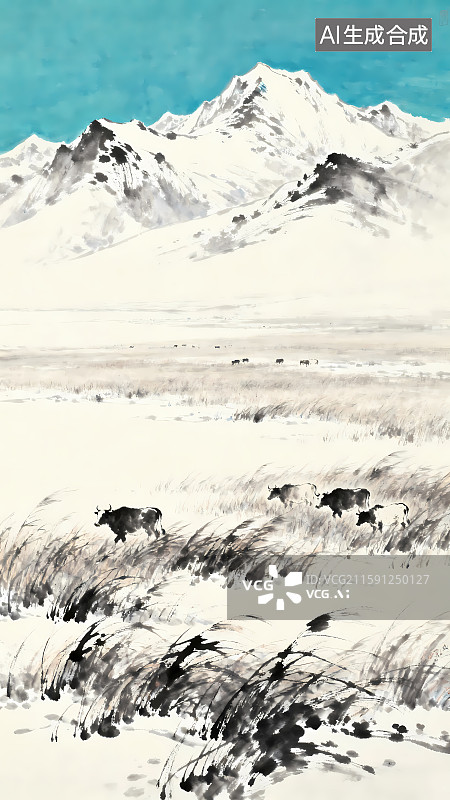 【AI数字艺术】水墨画敕勒歌图片素材