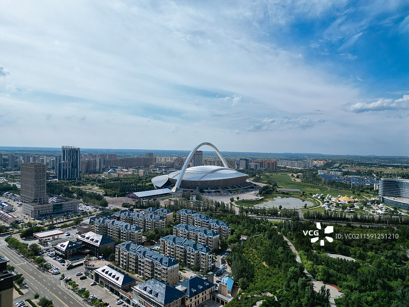 鄂尔多斯 东胜区 体育中心 母亲公园 地标 航拍图片素材