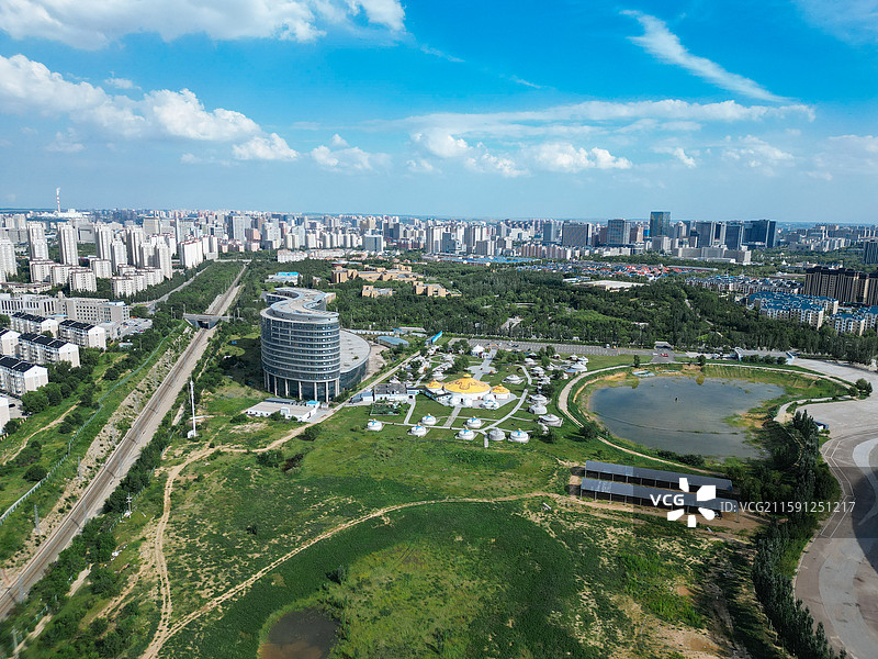 鄂尔多斯 东胜区 体育中心 母亲公园 地标 航拍图片素材