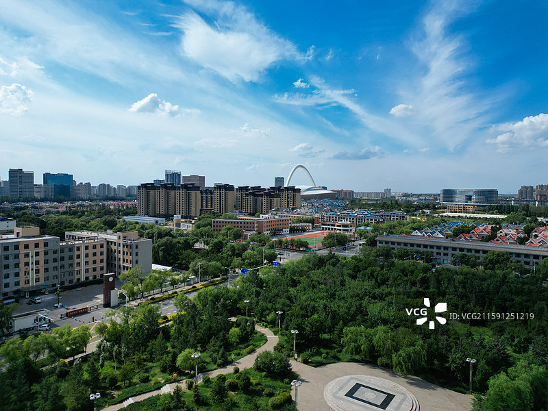 鄂尔多斯 东胜区 体育中心 母亲公园 地标 航拍图片素材