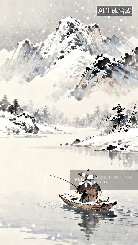 【AI数字艺术】水墨画江雪柳宗元图片素材