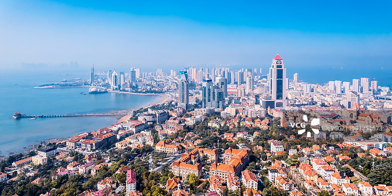 中国山东青岛市南区老城区洋楼航拍图片素材