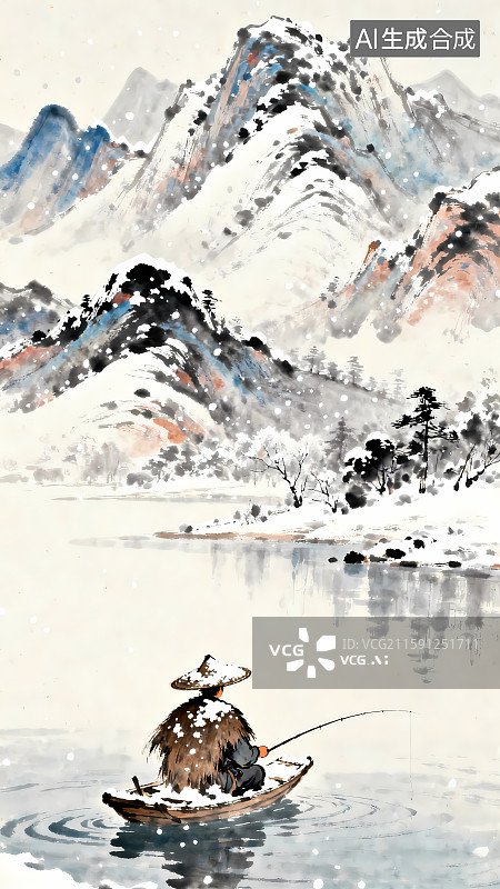 【AI数字艺术】水墨画江雪柳宗元图片素材