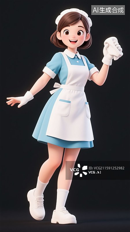【AI数字艺术】清洁卫生的保姆女生插画图片素材