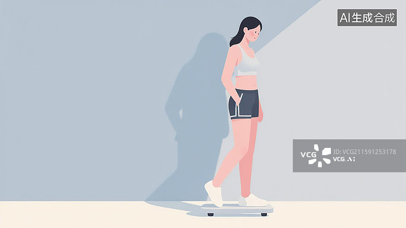 【AI数字艺术】站在秤上的女性健康监测图片素材
