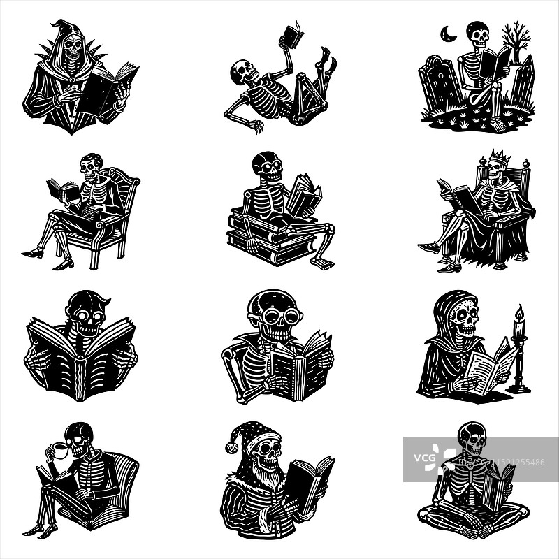 书籍阅读骷髅捆绑包图片素材